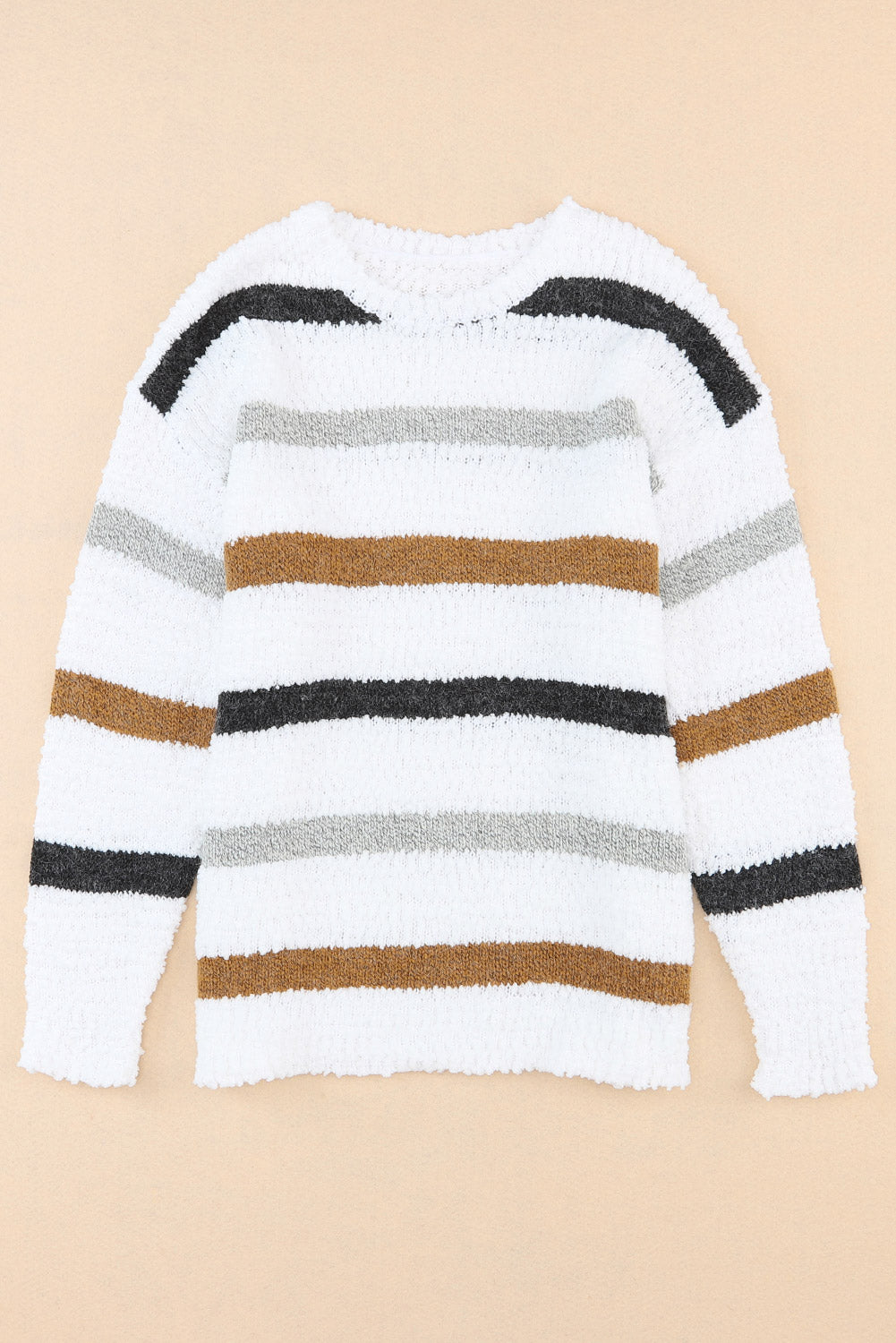 Popcorn Multicolor Striped Drop Shoulder Sweater