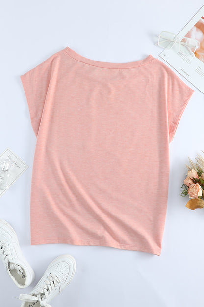 Pink Short Sleeve Basic T Shirt with Patch Pocket