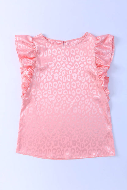 Pink Satin Leopard Print Ruffled Summer Top