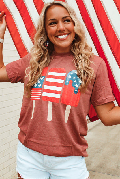 Red American Flag Popsicles Crew Neck Tee