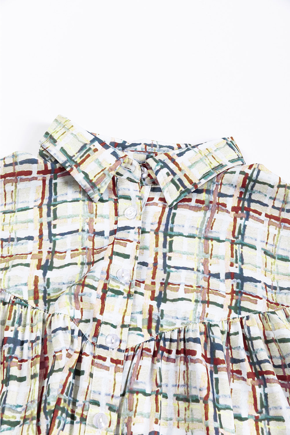 Multicolor Plaid Pleated Long Sleeve Shirt