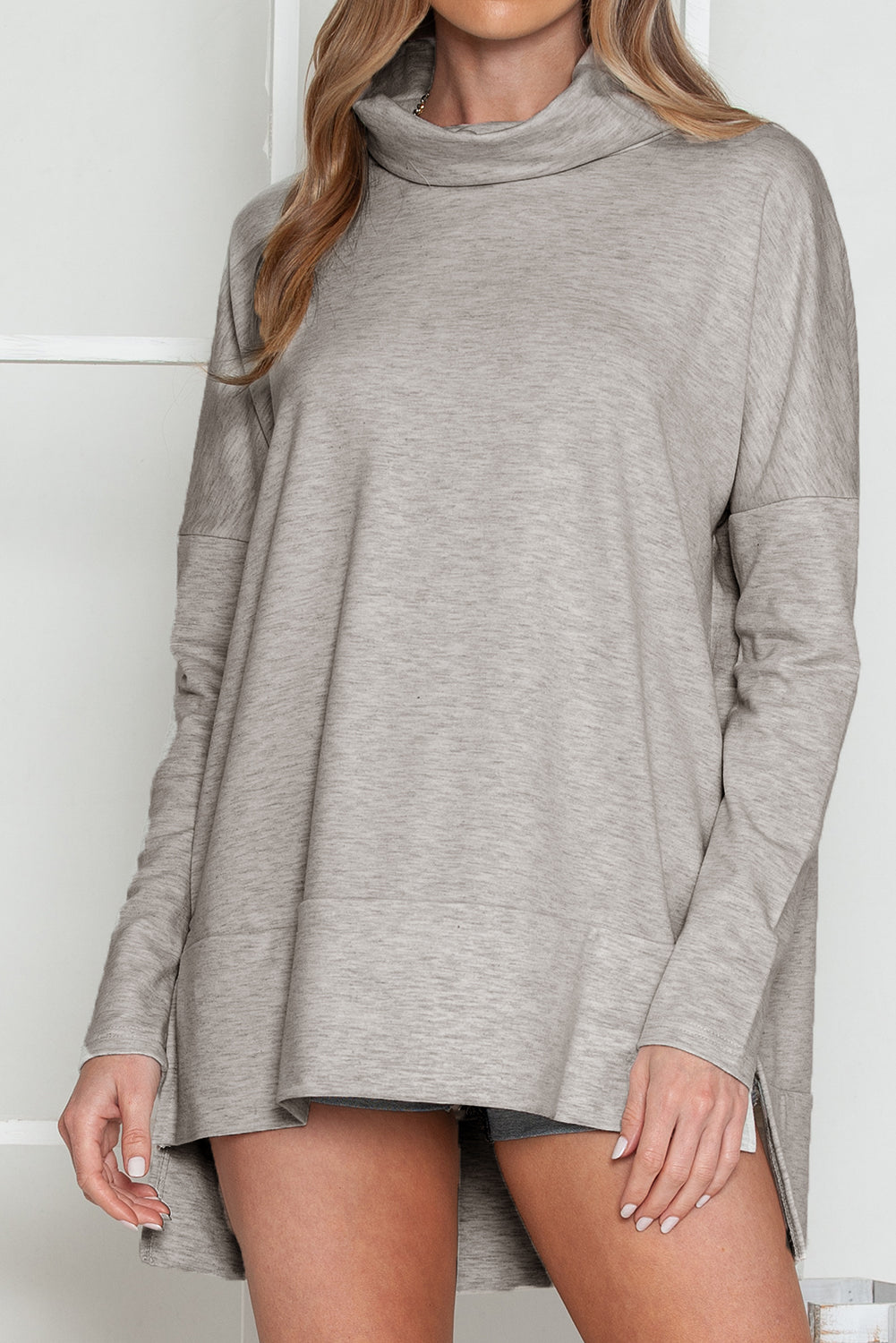Gray Cowl Neck Loose Fit Tunic Top