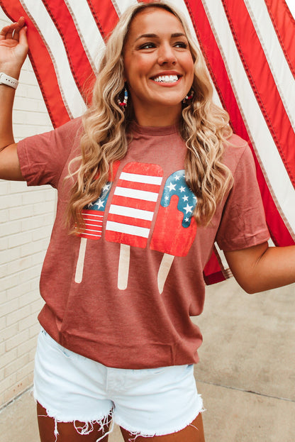 Red American Flag Popsicles Crew Neck Tee