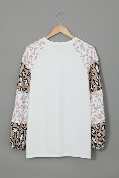 Ivory Cheetah Print Lantern Sleeve Crew Neck Raglan Shirt