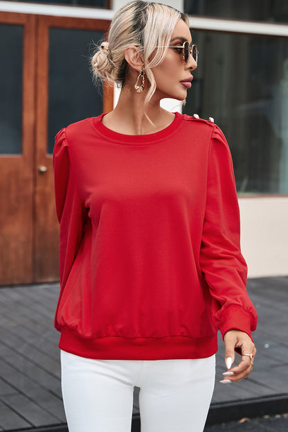 Rose Tan Button Detail Ruched Long Sleeve Top