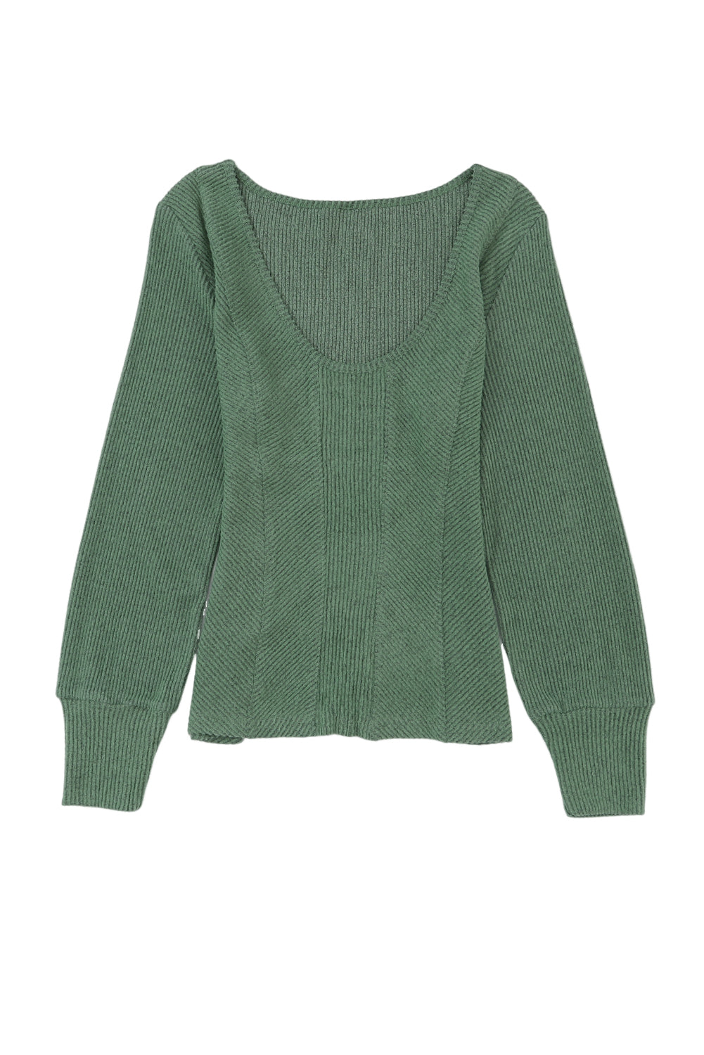 Green U Neck Textured Long Sleeve Top