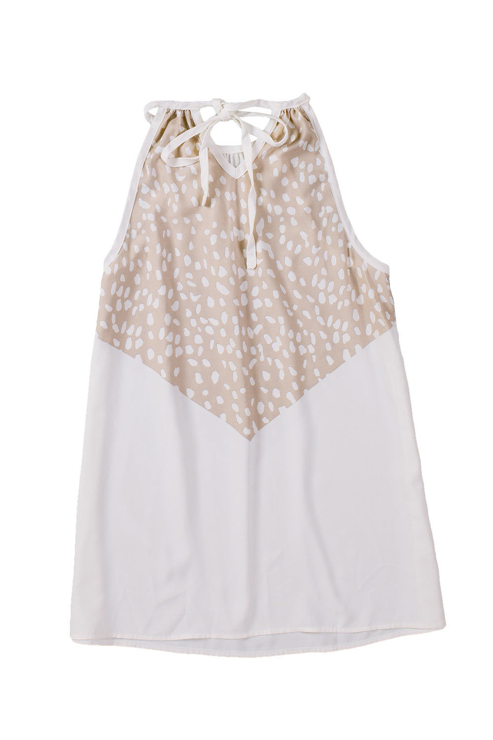 White Spotted Print Casual Tie Neck Color Block Camisole