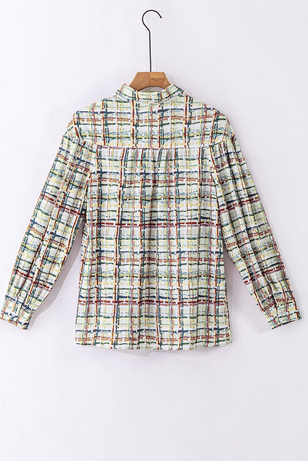 Multicolor Plaid Pleated Long Sleeve Shirt