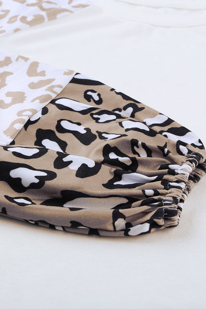Ivory Cheetah Print Lantern Sleeve Crew Neck Raglan Shirt