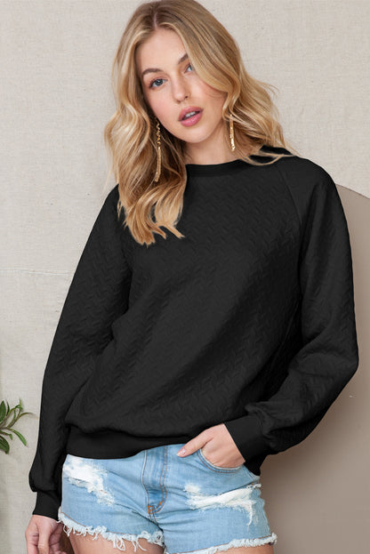 Beige Solid Color Raglan Sleeve Pullover Sweatshirt