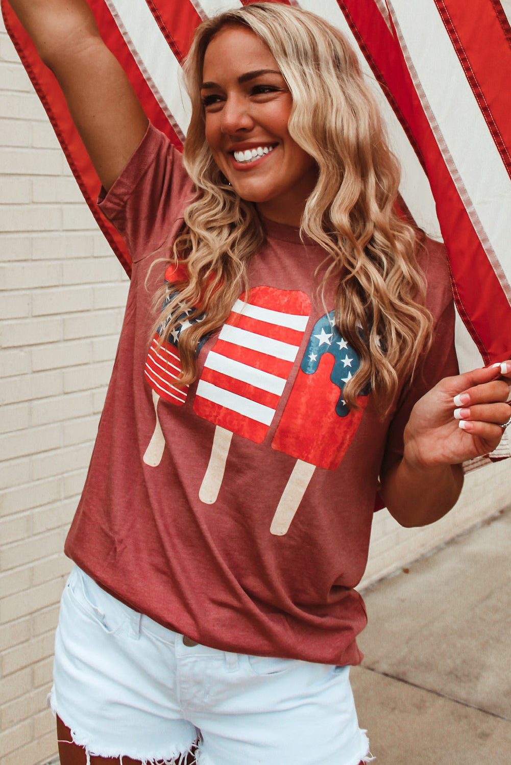 Red American Flag Popsicles Crew Neck Tee