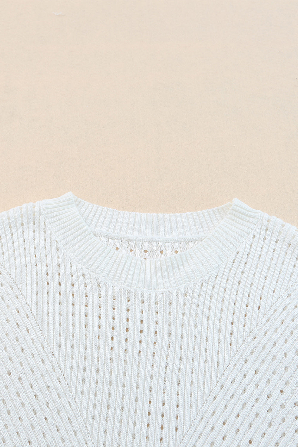 White Hollow Out Crewneck Short Sleeve Knitted Top