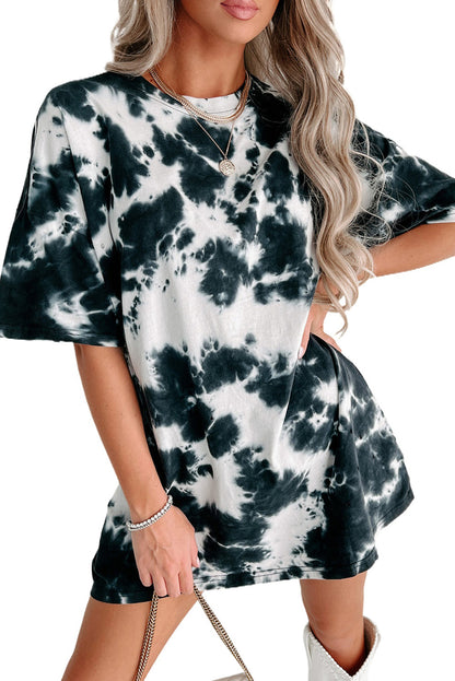 Black Tie-dye Colorblock Oversized Boyfriend Tee