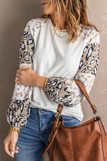 Ivory Cheetah Print Lantern Sleeve Crew Neck Raglan Shirt