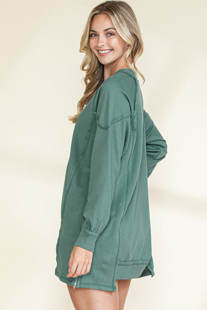 Green Stitching Seam Split V Neck Sweatshirt