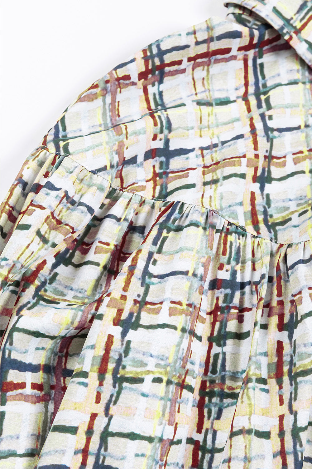 Multicolor Plaid Pleated Long Sleeve Shirt