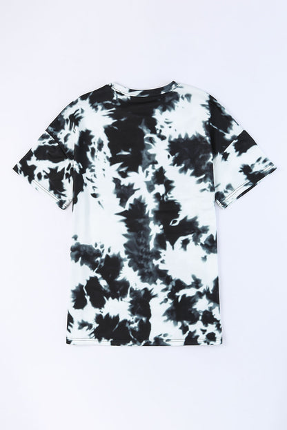 Black Tie-dye Colorblock Oversized Boyfriend Tee