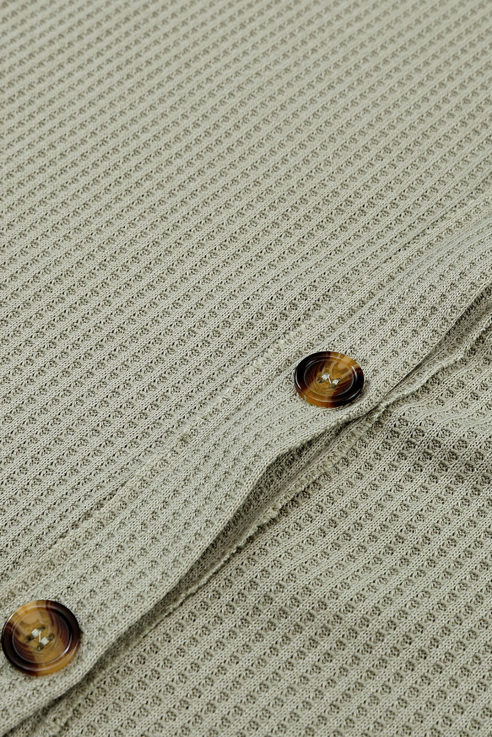 Khaki Exposed Seam Button Front Waffle Knit Cardigan