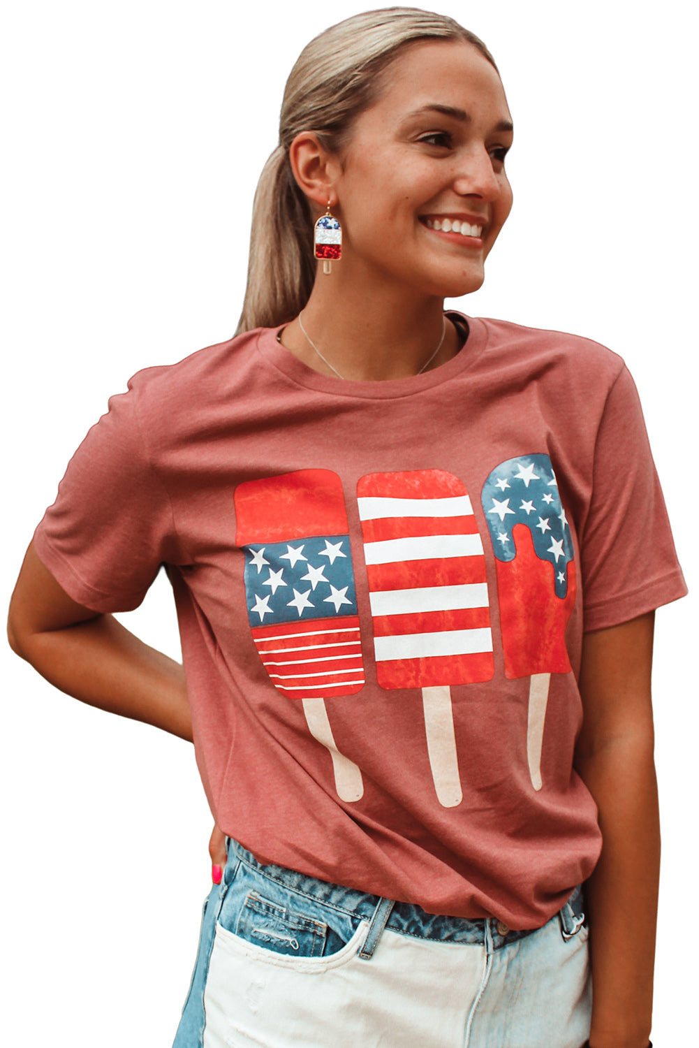 Red American Flag Popsicles Crew Neck Tee