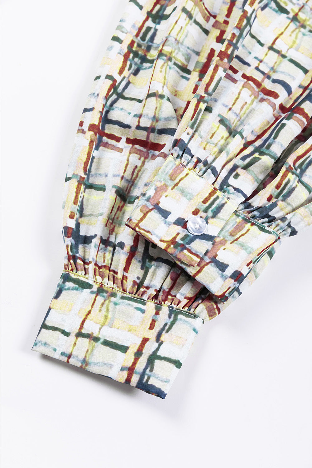 Multicolor Plaid Pleated Long Sleeve Shirt