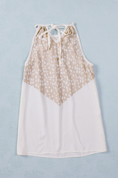 White Spotted Print Casual Tie Neck Color Block Camisole