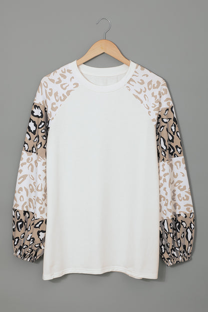 Ivory Cheetah Print Lantern Sleeve Crew Neck Raglan Shirt