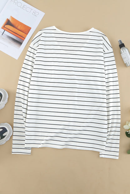 Black & White Stripes Patch Pocket Long Sleeve Shirt