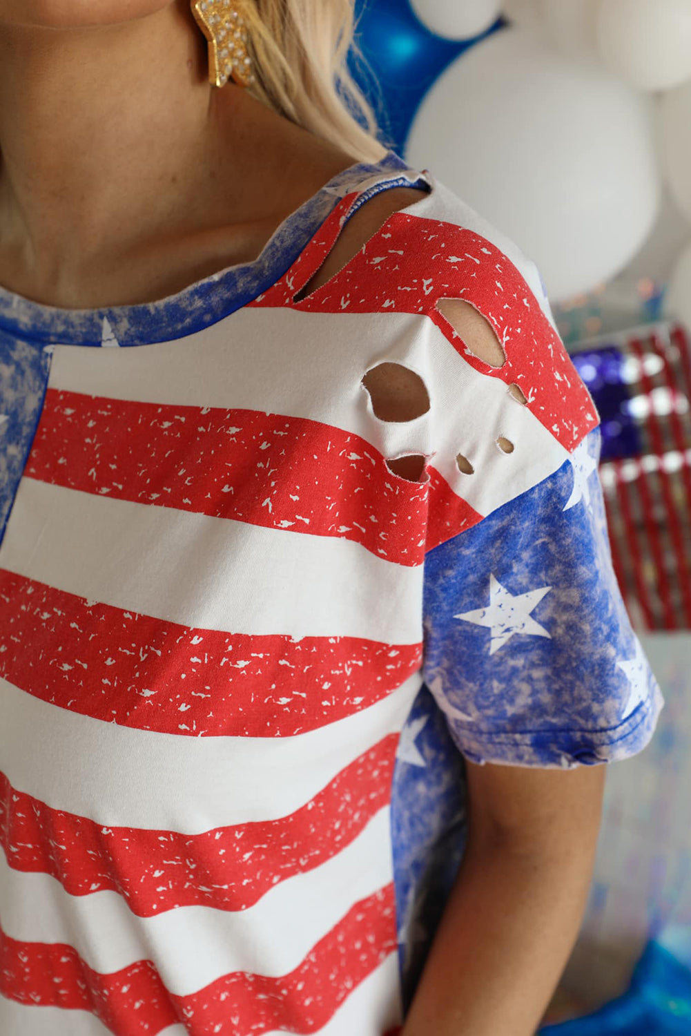 Distressed American Flag Print Tee