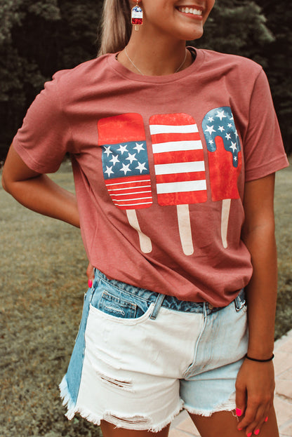 Red American Flag Popsicles Crew Neck Tee