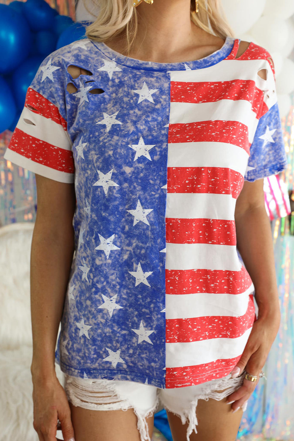 Distressed American Flag Print Tee