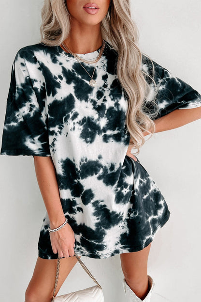 Black Tie-dye Colorblock Oversized Boyfriend Tee