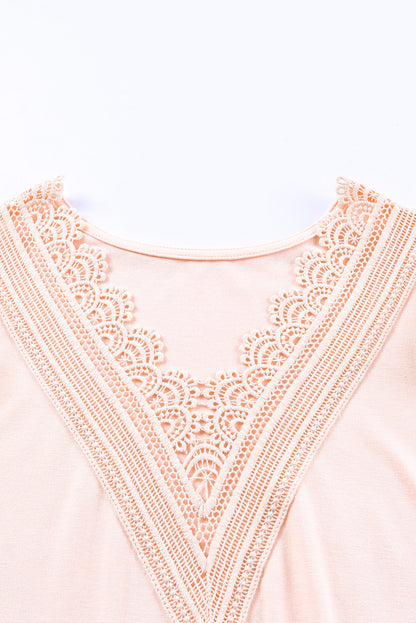 Pink Elegant Lace Patchwork Scalloped Neck Summer Top