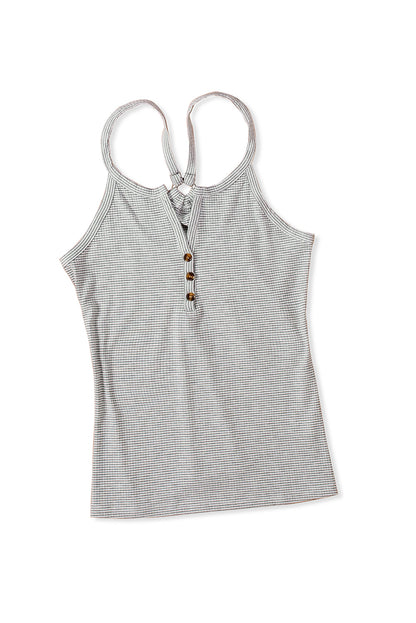 White Striped Casual Button Detail Camisole Top
