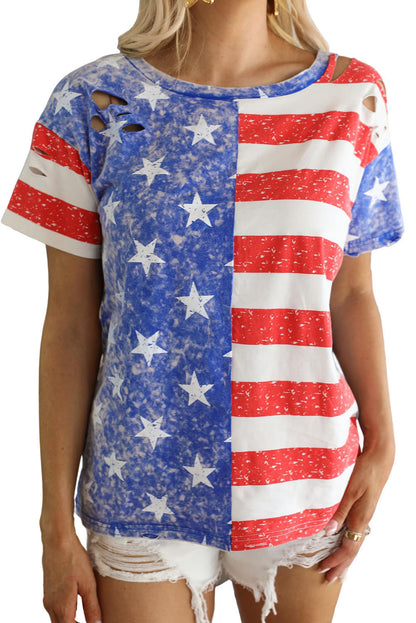 Distressed American Flag Print Tee