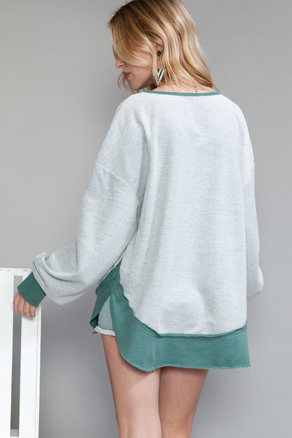 Swamp Contrast Trim V Neck Loose Fit Sweatshirt