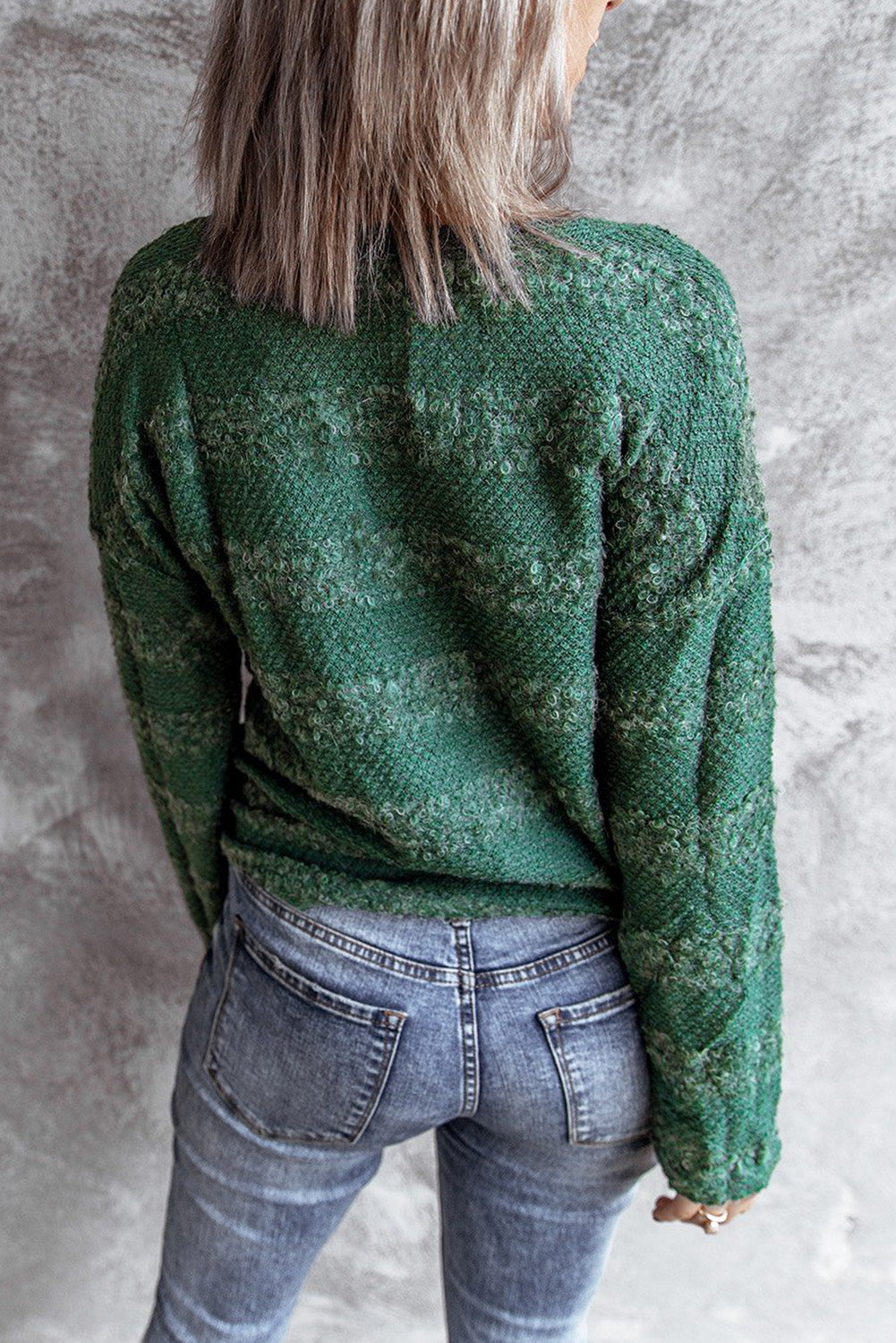 Green Crisscross Keyhole Long Sleeve Pullover Sweater