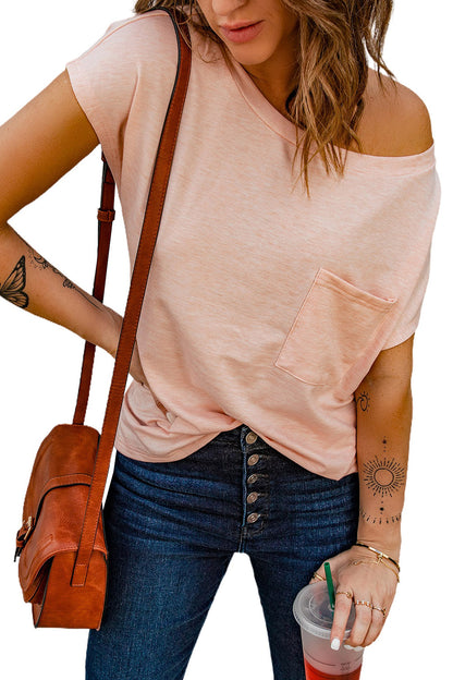 Pink Short Sleeve Basic T Shirt with Patch Pocket