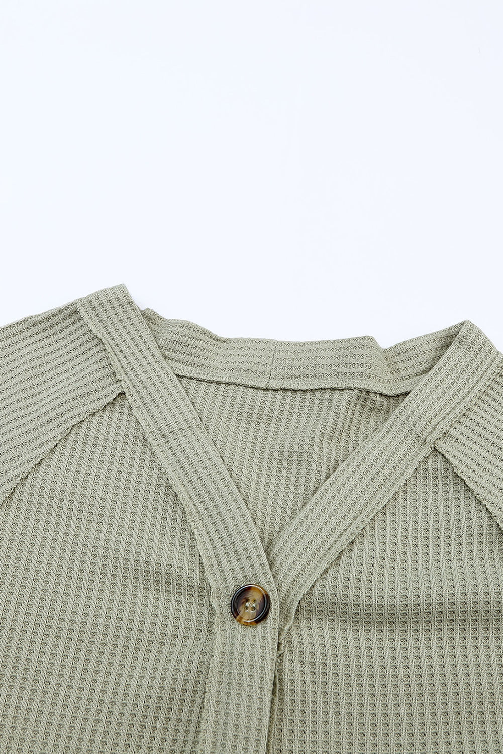 Khaki Exposed Seam Button Front Waffle Knit Cardigan
