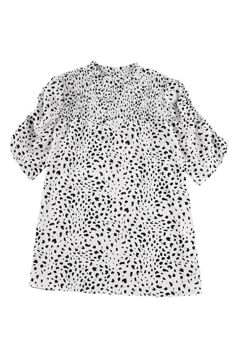 White Leopard Smocked Casual Bubble Sleeve Blouse