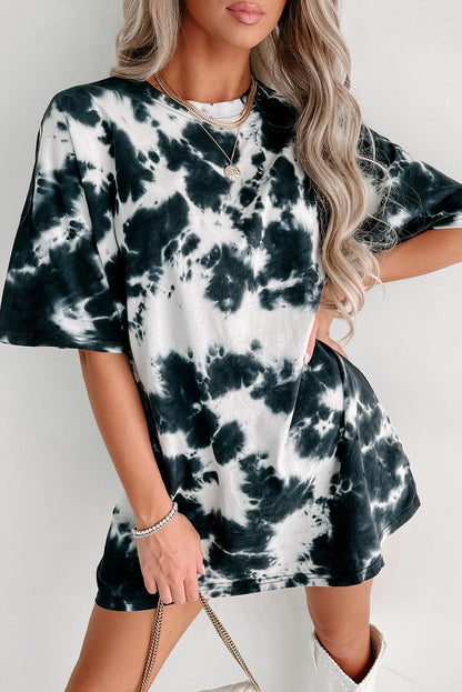 Black Tie-dye Colorblock Oversized Boyfriend Tee