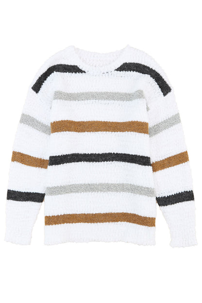 Popcorn Multicolor Striped Drop Shoulder Sweater