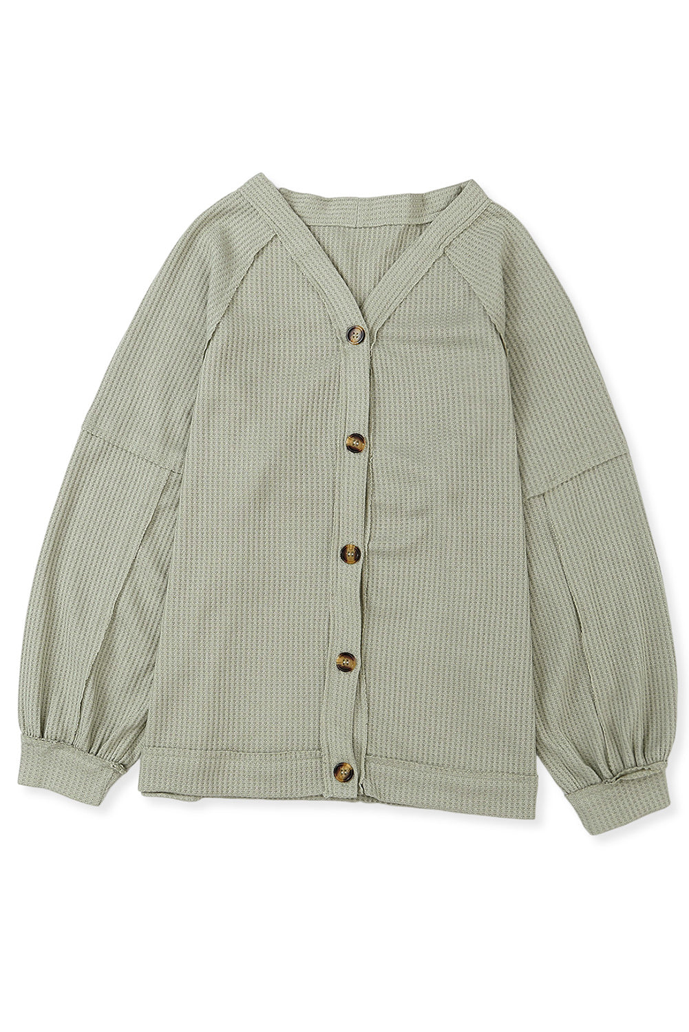 Khaki Exposed Seam Button Front Waffle Knit Cardigan