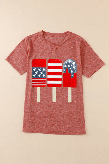 Red American Flag Popsicles Crew Neck Tee