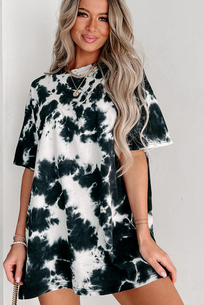 Black Tie-dye Colorblock Oversized Boyfriend Tee