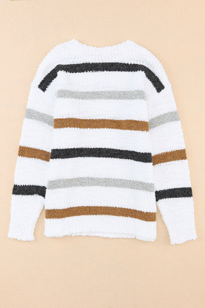 Popcorn Multicolor Striped Drop Shoulder Sweater