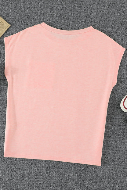 Pink Short Sleeve Basic T Shirt with Patch Pocket