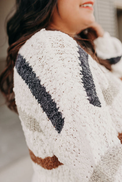 Popcorn Multicolor Striped Drop Shoulder Sweater