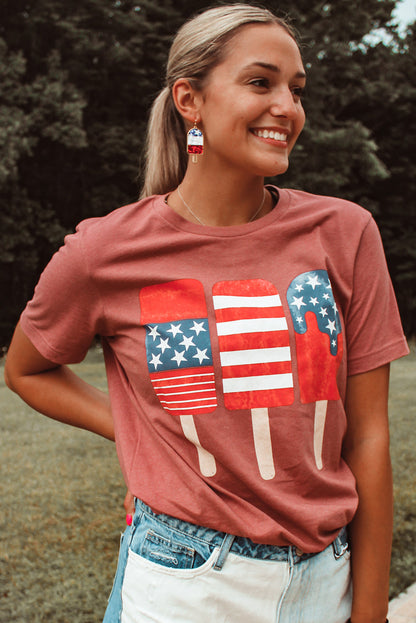 Red American Flag Popsicles Crew Neck Tee