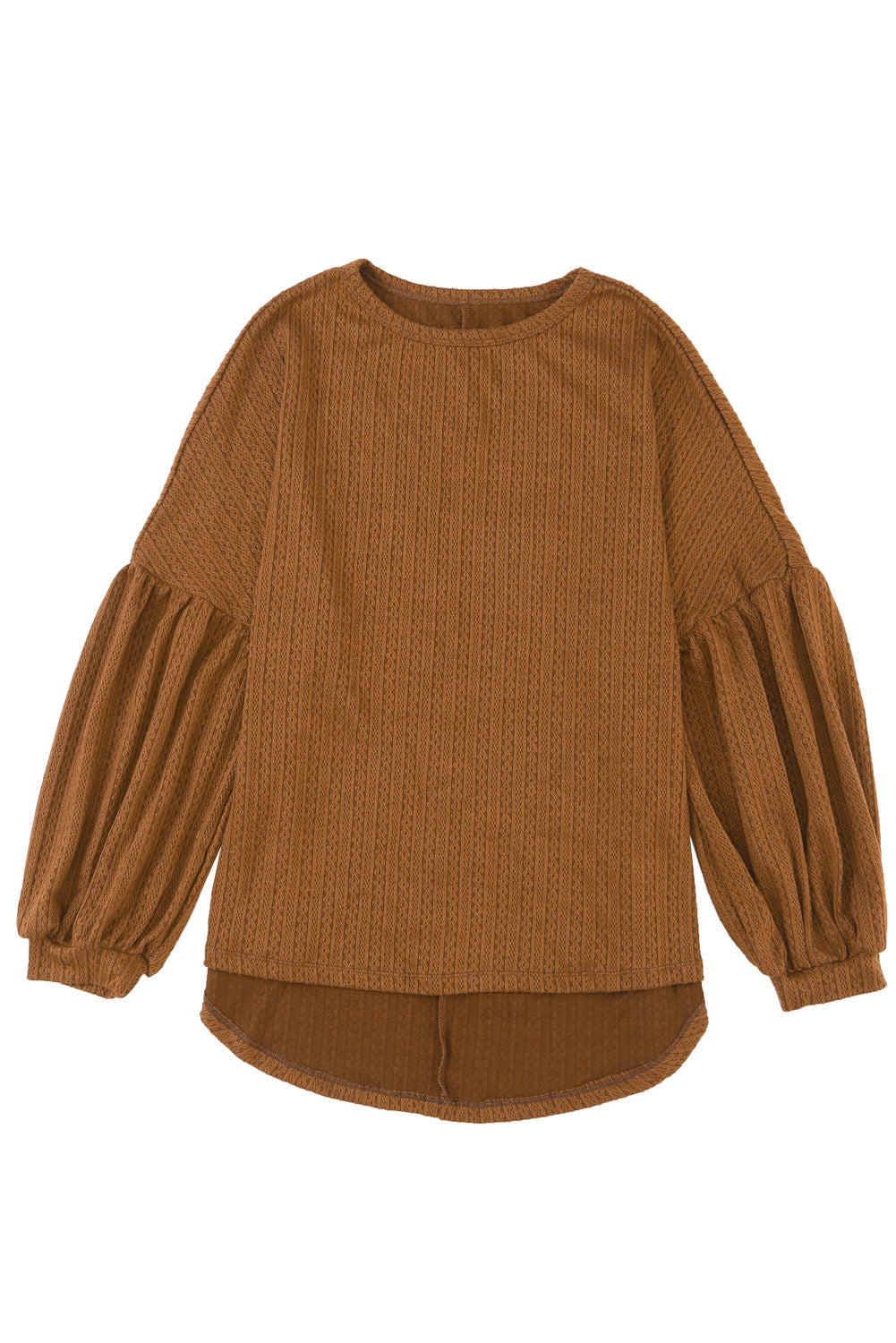 Brown Solid Color Textured Pullover Casual Top