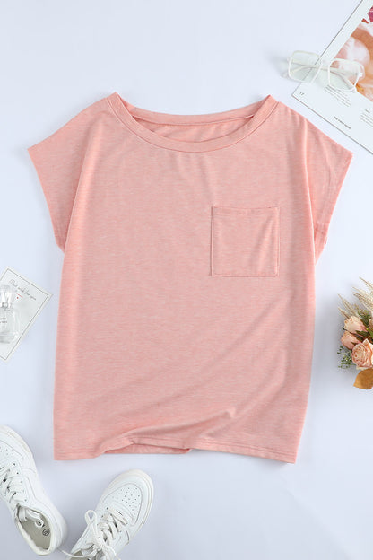 Pink Short Sleeve Basic T Shirt with Patch Pocket